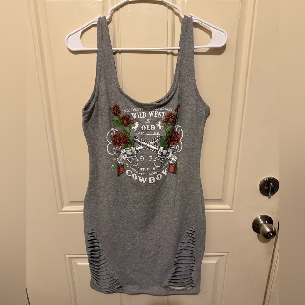 Fashion Nova Gray Wild West Graphic Tank Dress